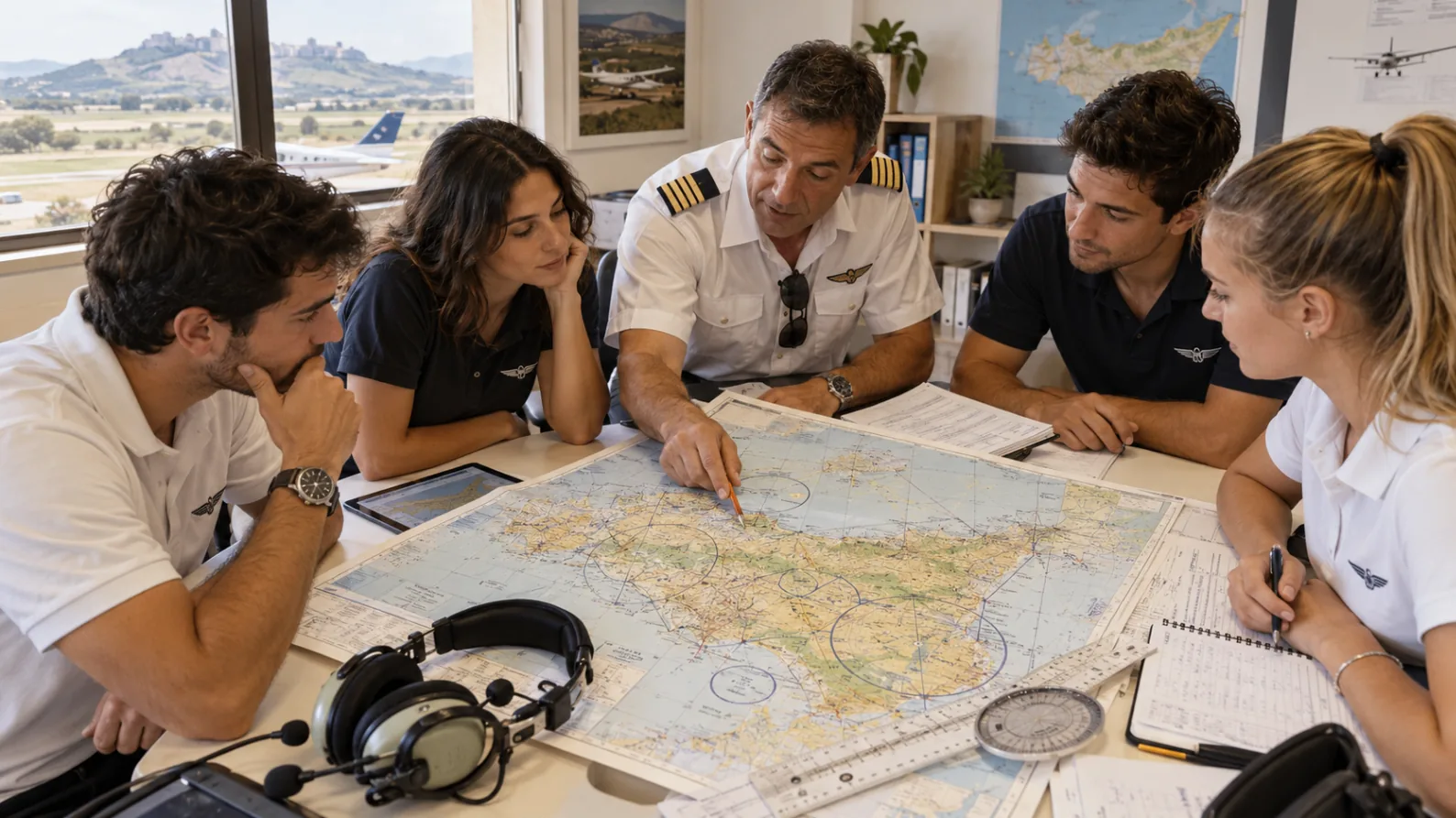 Materiale di briefing e carta aeronautica, immagine illustrativa
